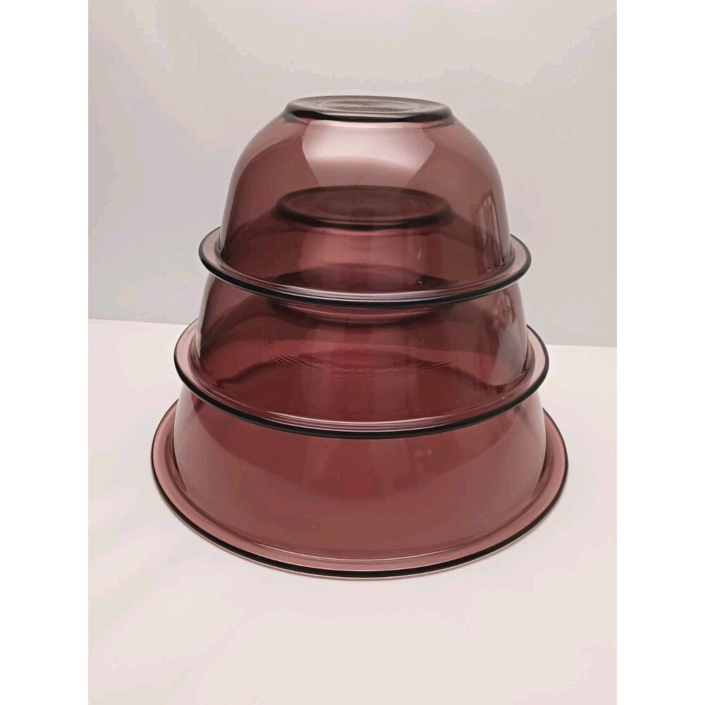 Vtg Pyrex Cranberry Purple Nesting Mixing Glass Bowls # 322 323 325 Set of 3 USA